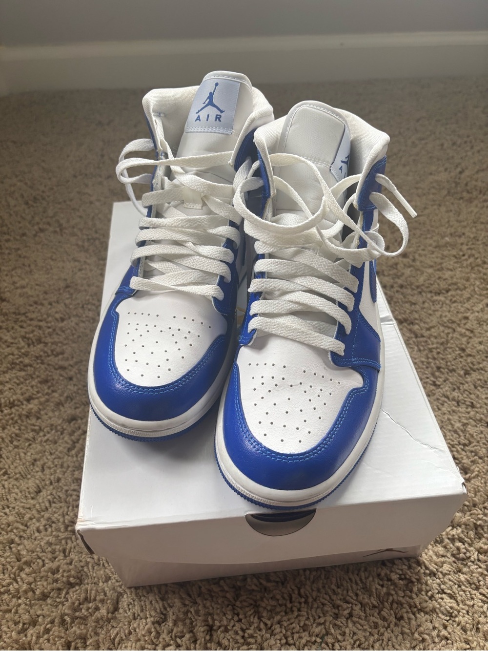 Nike Air Jordan High-Top Sneakers in White/Blue